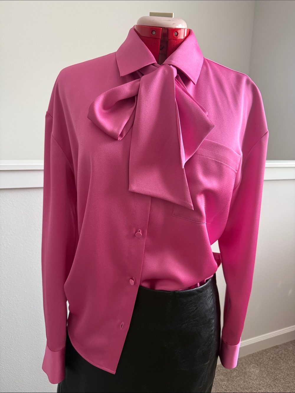 Gianni Bini Fuchsia Tie-Neck Blouse